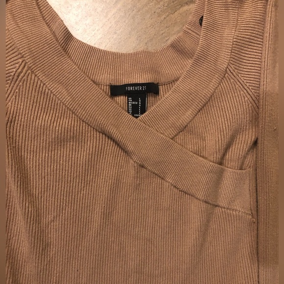 🐨 2/$10 🐨 Forever 21 Ribbed Bodycon Long Sleeve Tan Dress Size L - Picture 3 of 6